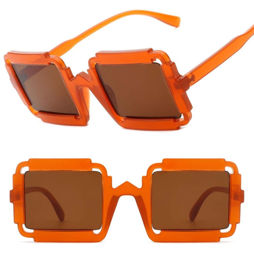 Bold Avant-garde Design Edgy Geometric Square Brown Sunglasses Mens Womens